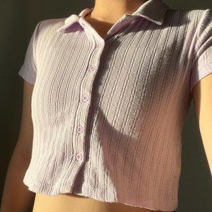 purple button-up collared top